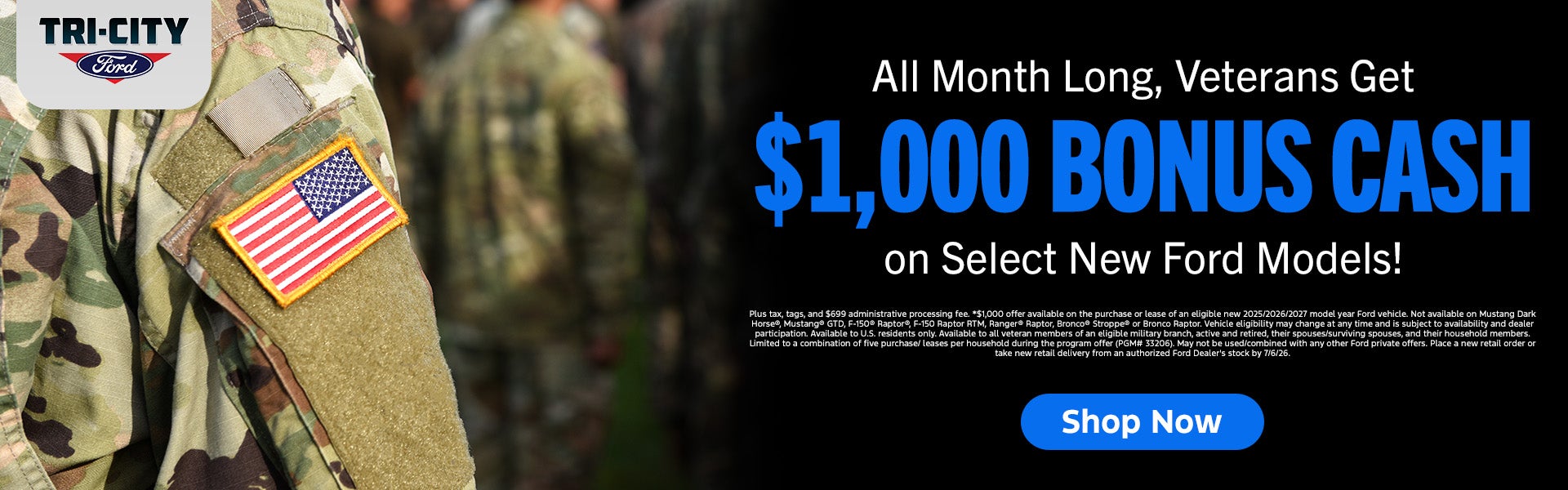 All Month Long, Veterans Get $1,000 Bonus Cash on Select New